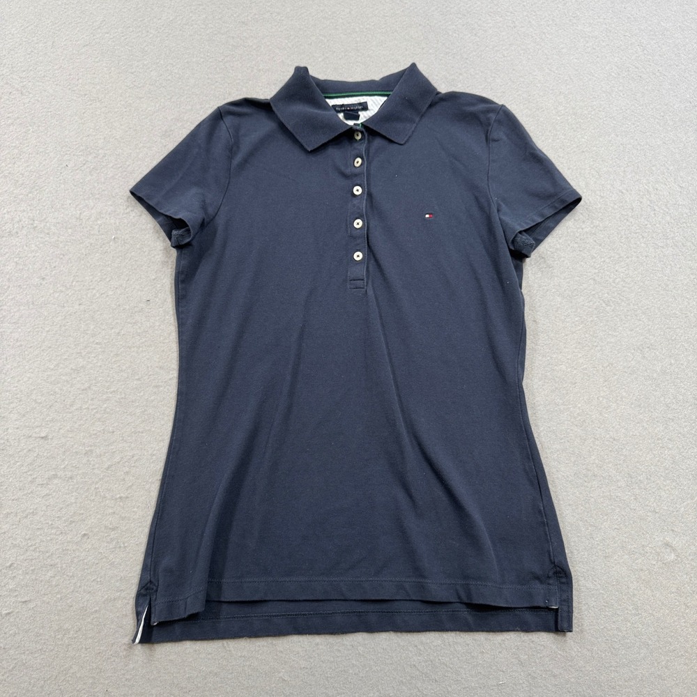 Tommy Hilfiger Polo Shirt Women's Medium Navy Blue Pique Classic Short Sleeve